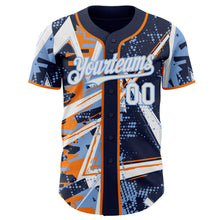 Charger l'image dans la galerie, Custom Navy White Bay Orange-Light Blue Geometric Shards Dot Grid Authentic Baseball Jersey
