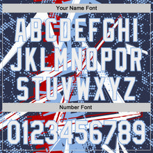Charger l'image dans la galerie, Custom Navy White Red-Light Blue Geometric Shards Dot Grid Authentic Baseball Jersey
