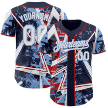 Charger l'image dans la galerie, Custom Navy White Red-Light Blue Geometric Shards Dot Grid Authentic Baseball Jersey
