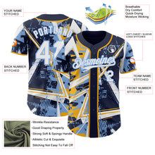 Charger l'image dans la galerie, Custom Navy White Gold-Light Blue Geometric Shards Dot Grid Authentic Baseball Jersey
