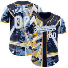 Charger l'image dans la galerie, Custom Navy White Gold-Light Blue Geometric Shards Dot Grid Authentic Baseball Jersey
