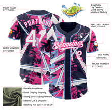 Charger l'image dans la galerie, Custom Navy White Light Blue-Pink Geometric Shards Dot Grid Authentic Baseball Jersey
