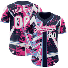 Charger l'image dans la galerie, Custom Navy White Light Blue-Pink Geometric Shards Dot Grid Authentic Baseball Jersey

