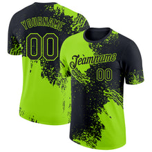 Laden Sie das Bild in den Galerie-Viewer, Custom Black-Neon Green Abstract Brush Stroke Performance T-Shirt
