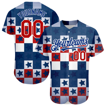 Custom Royal Red-White 3D American Flag Authentic Baseball Jersey