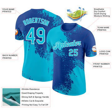 Custom Royal Lakes Blue-White Abstract Brush Stroke Performance T-Shirt