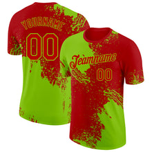 Laden Sie das Bild in den Galerie-Viewer, Custom Red-Neon Green Abstract Brush Stroke Performance T-Shirt
