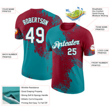 Laden Sie das Bild in den Galerie-Viewer, Custom Crimson White-Teal Abstract Brush Stroke Performance T-Shirt
