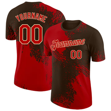 Custom Brown Red-Cream Abstract Brush Stroke Performance T-Shirt