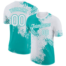 Laden Sie das Bild in den Galerie-Viewer, Custom White-Aqua Abstract Brush Stroke Performance T-Shirt
