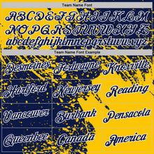 Laden Sie das Bild in den Galerie-Viewer, Custom Navy Yellow-White Abstract Brush Stroke Performance T-Shirt
