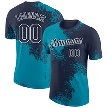 Laden Sie das Bild in den Galerie-Viewer, Custom Navy Teal-White Abstract Brush Stroke Performance T-Shirt
