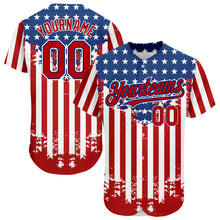 Load image into Gallery viewer, Custom Red Royal-White 3D American Flag Authentic Baseball Jersey
