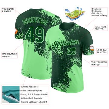 Custom Green-Pea Green Abstract Brush Stroke Performance T-Shirt
