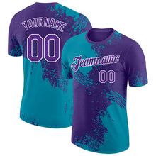 Laden Sie das Bild in den Galerie-Viewer, Custom Purple Teal-White Abstract Brush Stroke Performance T-Shirt
