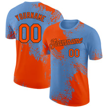 Laden Sie das Bild in den Galerie-Viewer, Custom Light Blue Orange-Black Abstract Brush Stroke Performance T-Shirt
