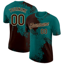 Laden Sie das Bild in den Galerie-Viewer, Custom Teal Brown-Cream Abstract Brush Stroke Performance T-Shirt
