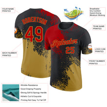 Загрузить изображение в средство просмотра галереи, Custom Black Red-Old Gold Abstract Brush Stroke Performance T-Shirt
