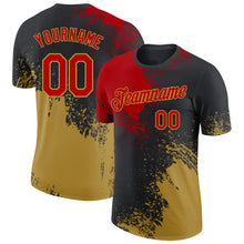 Загрузить изображение в средство просмотра галереи, Custom Black Red-Old Gold Abstract Brush Stroke Performance T-Shirt
