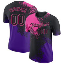 Laden Sie das Bild in den Galerie-Viewer, Custom Black Pink-Purple Abstract Brush Stroke Performance T-Shirt
