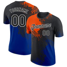 Laden Sie das Bild in den Galerie-Viewer, Custom Black Orange Royal-White Abstract Brush Stroke Performance T-Shirt

