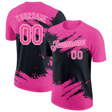 Laden Sie das Bild in den Galerie-Viewer, Custom Pink Black-White Abstract Brush Stroke Splatter Performance T-Shirt
