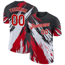 Laden Sie das Bild in den Galerie-Viewer, Custom Black Red-White Abstract Brush Stroke Splatter Performance T-Shirt

