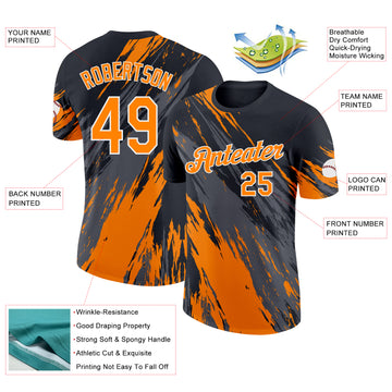 Custom Black Bay Orange Steel Gray-White Abstract Brush Stroke Splatter Performance T-Shirt
