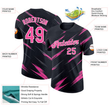 Laden Sie das Bild in den Galerie-Viewer, Custom Black Pink Steel Gray-White Abstract Brush Stroke Performance T-Shirt
