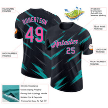 Laden Sie das Bild in den Galerie-Viewer, Custom Black Pink Steel Gray-Aqua Abstract Brush Stroke Performance T-Shirt

