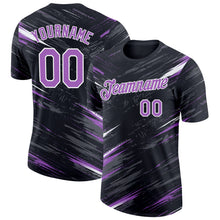 Загрузить изображение в средство просмотра галереи, Custom Black Medium Purple Steel Gray-White Abstract Brush Stroke Splatter Performance T-Shirt
