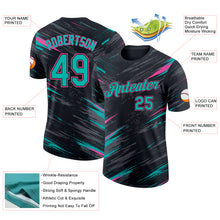 Laden Sie das Bild in den Galerie-Viewer, Custom Black Aqua-Pink Abstract Brush Stroke Splatter Performance T-Shirt
