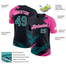 Laden Sie das Bild in den Galerie-Viewer, Custom Black Teal Pink-White Abstract Brush Stroke Splatter Performance T-Shirt
