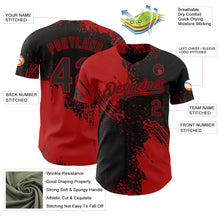 Load image into Gallery viewer, Custom Black-Red Abstract Brush Stroke Authentic Baseball Jersey
