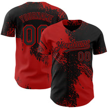 Load image into Gallery viewer, Custom Black-Red Abstract Brush Stroke Authentic Baseball Jersey
