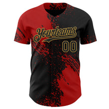 Laden Sie das Bild in den Galerie-Viewer, Custom Black Red-Old Gold Abstract Brush Stroke Authentic Baseball Jersey
