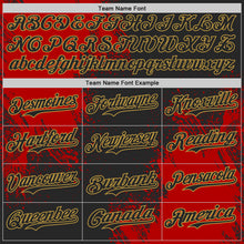 Laden Sie das Bild in den Galerie-Viewer, Custom Black Red-Old Gold Abstract Brush Stroke Authentic Baseball Jersey
