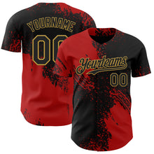 Laden Sie das Bild in den Galerie-Viewer, Custom Black Red-Old Gold Abstract Brush Stroke Authentic Baseball Jersey
