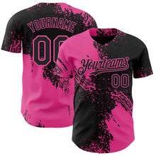 Laden Sie das Bild in den Galerie-Viewer, Custom Black-Pink Abstract Brush Stroke Authentic Baseball Jersey
