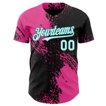 Laden Sie das Bild in den Galerie-Viewer, Custom Black White Pink-Aqua Abstract Brush Stroke Authentic Baseball Jersey
