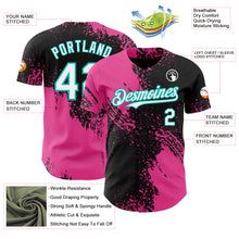 Laden Sie das Bild in den Galerie-Viewer, Custom Black White Pink-Aqua Abstract Brush Stroke Authentic Baseball Jersey
