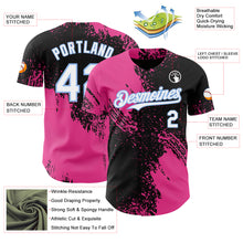 Load image into Gallery viewer, Custom Black White Pink-Light Blue Abstract Brush Stroke Authentic Baseball Jersey
