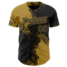 Laden Sie das Bild in den Galerie-Viewer, Custom Black-Old Gold Abstract Brush Stroke Authentic Baseball Jersey
