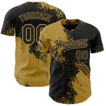 Laden Sie das Bild in den Galerie-Viewer, Custom Black-Old Gold Abstract Brush Stroke Authentic Baseball Jersey
