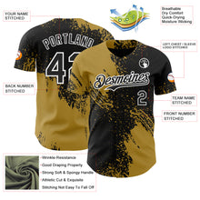 Load image into Gallery viewer, Custom Black Old Gold-White Abstract Brush Stroke Authentic Baseball Jersey

