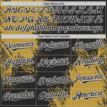 Load image into Gallery viewer, Custom Black Old Gold-White Abstract Brush Stroke Authentic Baseball Jersey
