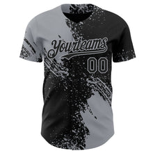 Load image into Gallery viewer, Custom Black-Gray Abstract Brush Stroke Authentic Baseball Jersey
