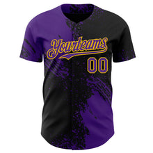 Load image into Gallery viewer, Custom Black Purple-Yellow Abstract Brush Stroke Authentic Baseball Jersey
