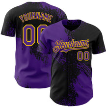 Load image into Gallery viewer, Custom Black Purple-Yellow Abstract Brush Stroke Authentic Baseball Jersey
