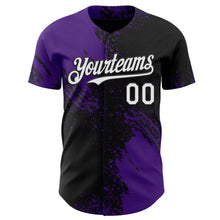 Load image into Gallery viewer, Custom Black White-Purple Abstract Brush Stroke Authentic Baseball Jersey
